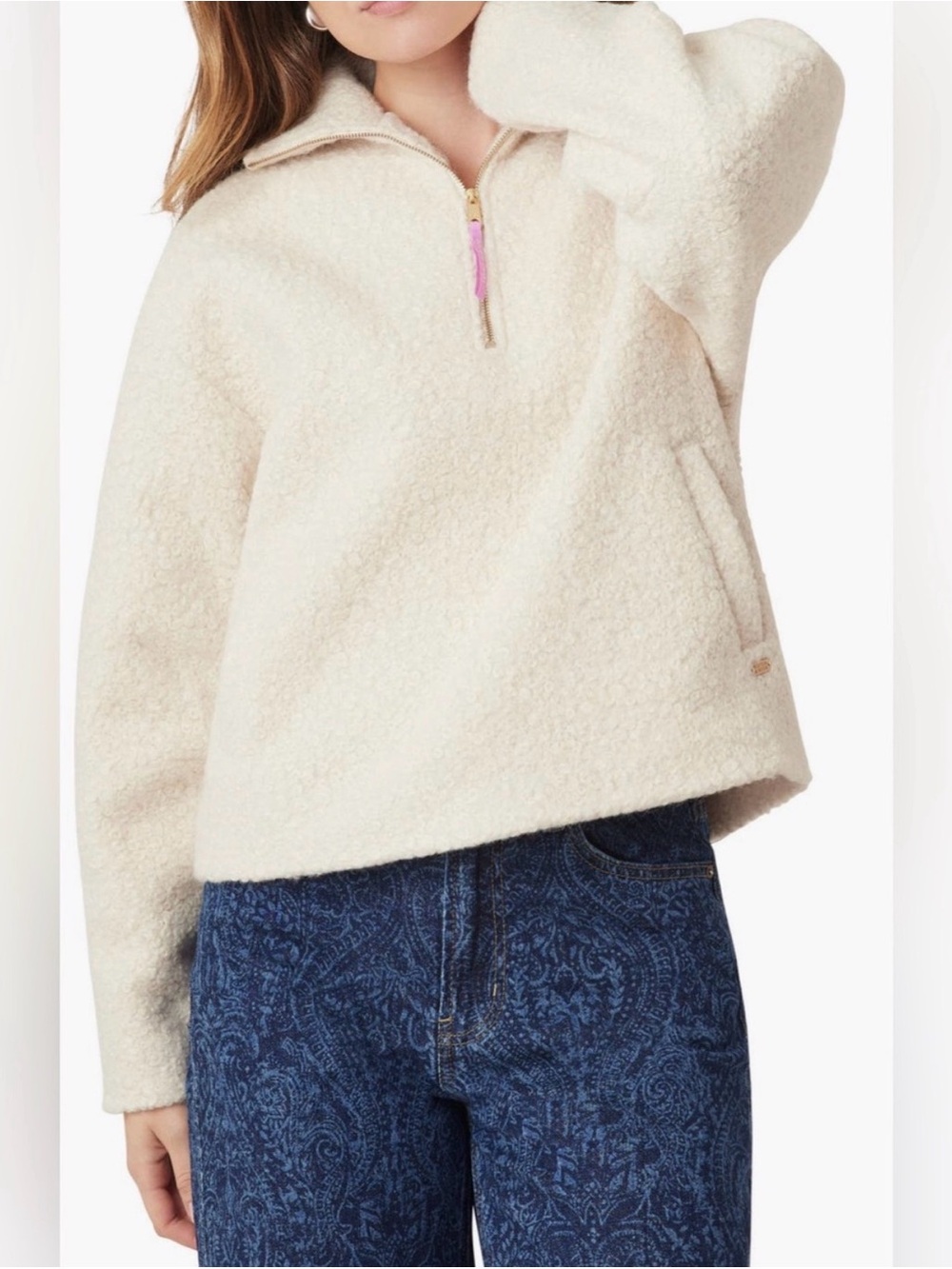 Scotch & Soda Teddy Fleece Quarter Zip Pullover Ivory Sherpa Jacket NWT M